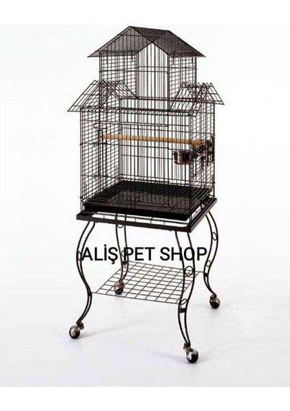 Aliş Petshop Papağan Kafesi Sehpalı Demir Dövme Siyah 51X51X139 cm