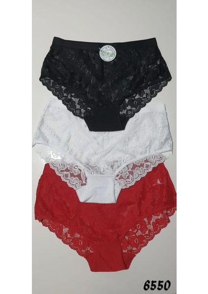 Ön ve Arka Tüllü-Dantelli Büyük Beden Bikini Model Külot 5'li