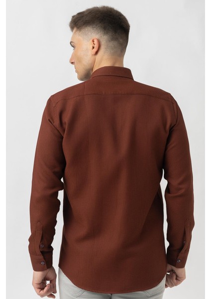 Aarau G1001 Armürlü Pamuklu Regular Fit Gömlek Taba