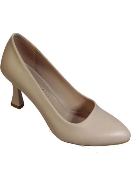 Yazkış Kadın Siyah Krem Cilt 7cm Kadeh Topuk Stiletto Ayakkabı