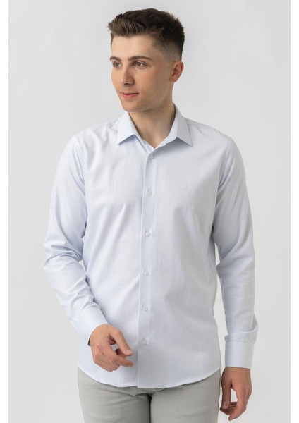 Aigle G17460 Regular Fit Armürlü Pamuklu Gömlek Mavi