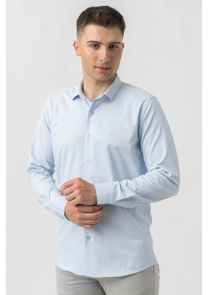 Aarberg G2424 Regular Fit Pamuklu Likralı Gömlek Buz Mavisi