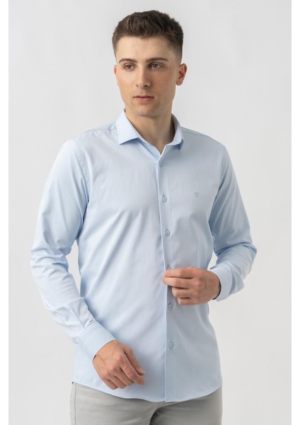 Aarberg G2424 Regular Fit Pamuklu Likralı Gömlek Buz Mavisi