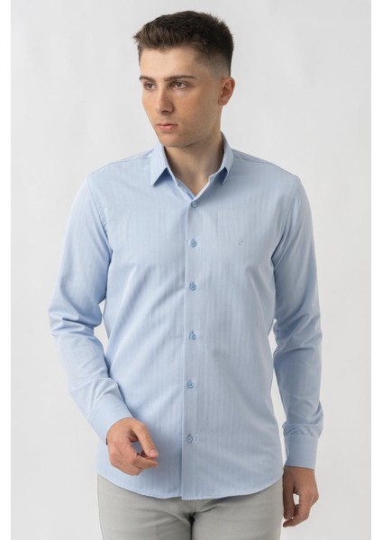 Adliswil G9501 Regular Fit Armürlü Pamuklu Gömlek Mavi