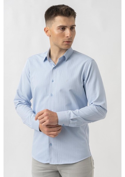 Adliswil G9501 Regular Fit Armürlü Pamuklu Gömlek Mavi