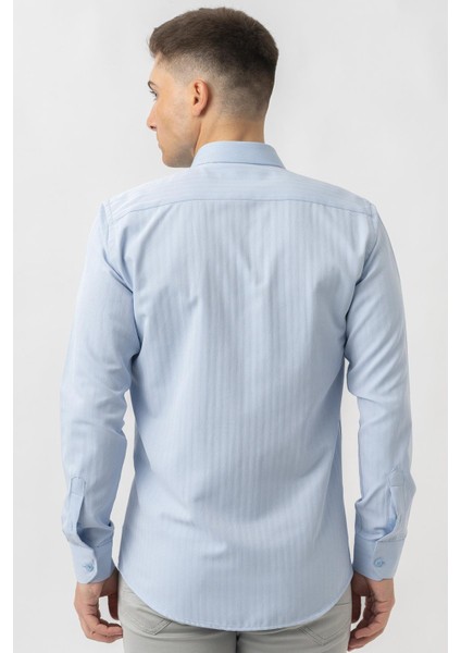 Adliswil G9501 Regular Fit Armürlü Pamuklu Gömlek Mavi