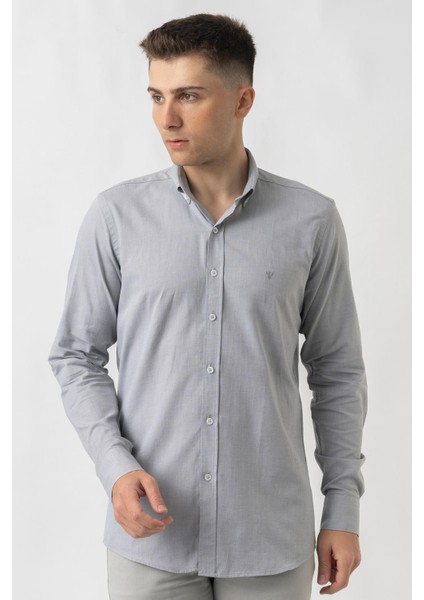 Aarburg G45044 Pamuklu Regular Fit Oxford Gömlek Gri