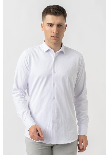 Aarberg G2424 Regular Fit Pamuklu Likralı Gömlek Beyaz