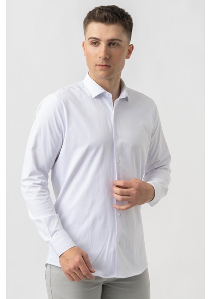 Aarberg G2424 Regular Fit Pamuklu Likralı Gömlek Beyaz