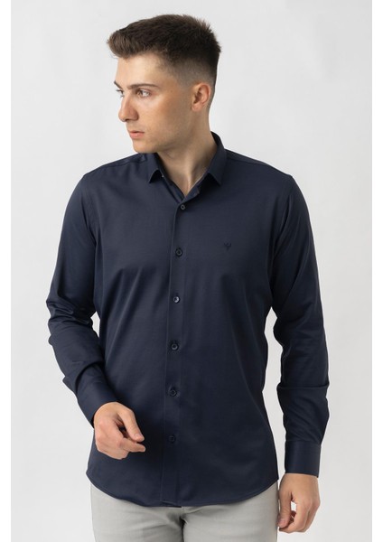 Aarberg G2424 Regular Fit Pamuklu Likralı Gömlek Lacivert