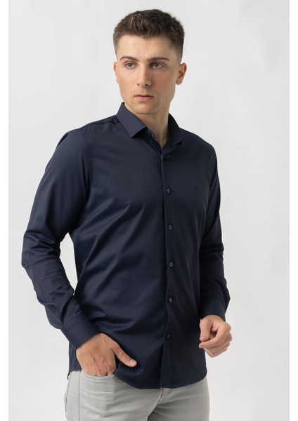 Aarberg G2424 Regular Fit Pamuklu Likralı Gömlek Lacivert modelleri