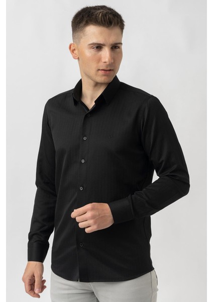 Adliswil G9501 Regular Fit Armürlü Pamuklu Gömlek Siyah fiyatları
