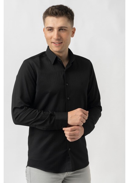 Adliswil G9501 Regular Fit Armürlü Pamuklu Gömlek Siyah modelleri
