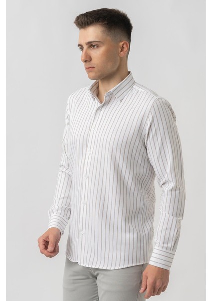 Agno G17384 Regular Fit Armürlü Pamuklu Gömlek Bej fiyatları