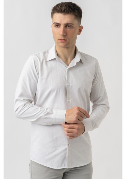 Aigle G17460 Regular Fit Armürlü Pamuklu Gömlek Bej