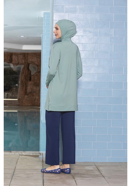 Kadın Tesettür Mint Yeşili Cepli Uzun Kollu Tam Kapalı Taytlı Likralı Elbise Mayo HZL24S-AR1254-45 fiyatları