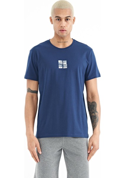 Erkek Saks Mavi 0 Yaka T-Shirt 88222