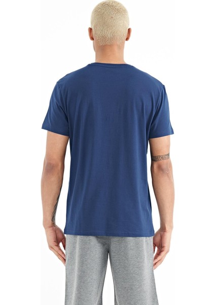 Erkek Saks Mavi 0 Yaka T-Shirt 88222 modelleri