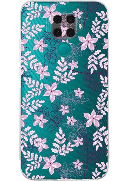 Huawei Mate 30 Lite Kamera Korumalı Kapak Floral Pudra Tasarımlı Şeffaf Kılıf