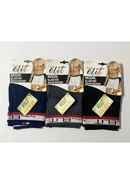 ELT1252 Elit Modal Elastan Spor Boxer 3 Adet Koyu Çok Renkli