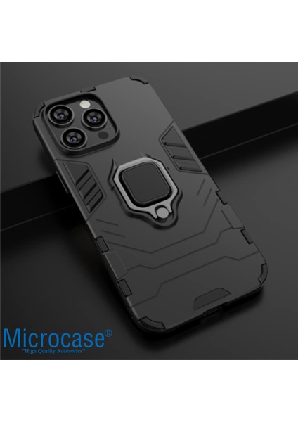 Apple iPhone 14 Pro Max Batman Serisi Yüzük Standlı Armor Kılıf - Siyah