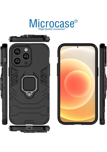 Apple iPhone 14 Pro Max Batman Serisi Yüzük Standlı Armor Kılıf - Siyah