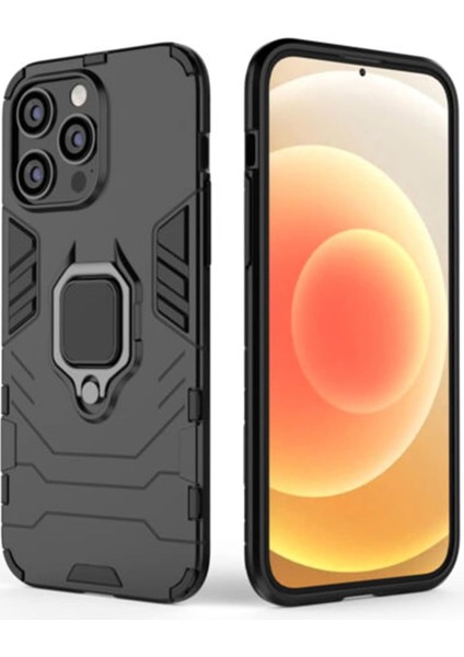 Apple iPhone 14 Pro Max Batman Serisi Yüzük Standlı Armor Kılıf - Siyah