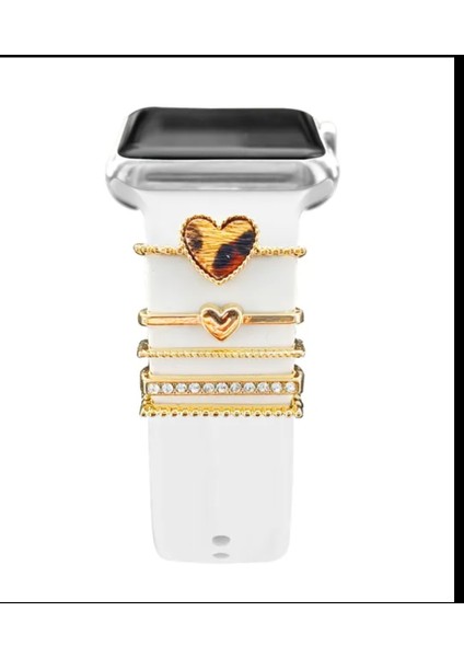 Charm 20 mm / 22 mm Silikon ve Apple Watch Silikon Kordonlar Için Uyumlu Kordon Süsü Leopar Kalp