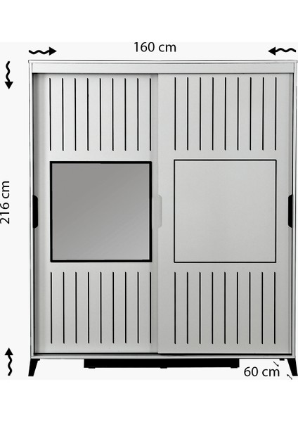 Pasific Home Huga Sürgülü 2 Kapaklı Aynalı Gardırop, Beyaz , 160 cm