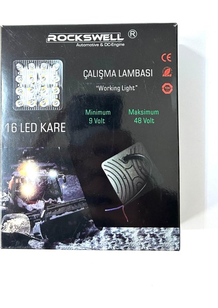 Çalışma Lambası 16 LED Kare Unıversal Kamyon Tır Off Road Rockswell 12-48 Volt