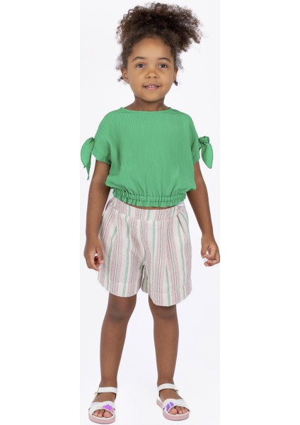 Kız Çocuk Cepli Çizgili Şort
