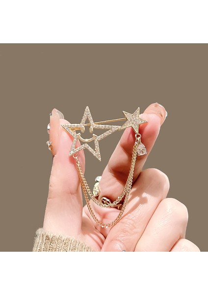Broş Metal Rozet Taşlı Yaka Kıyafet Şapka Takı Aksesuar Yıldız Gülen Yüz Smile Brooch Rosette