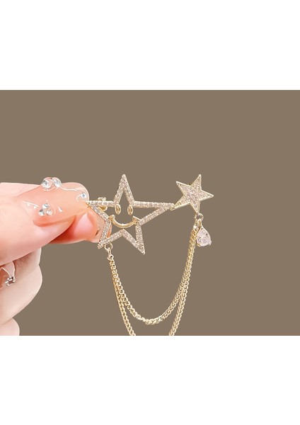 Broş Metal Rozet Taşlı Yaka Kıyafet Şapka Takı Aksesuar Yıldız Gülen Yüz Smile Brooch Rosette
