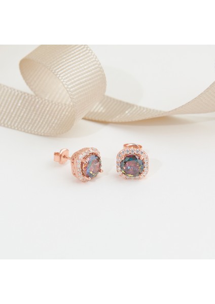 925 Ayar Mistik Topaz Taşlı Tek Taş Gümüş Küpe