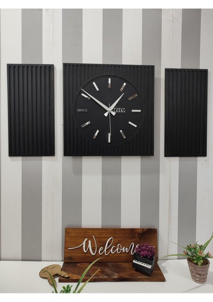 Siyah Time Collection Rayon Black 3 Parça Kare Duvar Saat, (Siyah) indirimleri