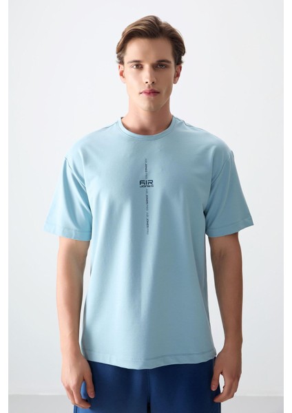 Erkek Açık Mavi Oversize 0 Yaka T-Shirt 88373