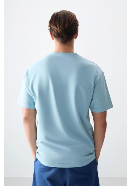 Erkek Açık Mavi Oversize 0 Yaka T-Shirt 88373