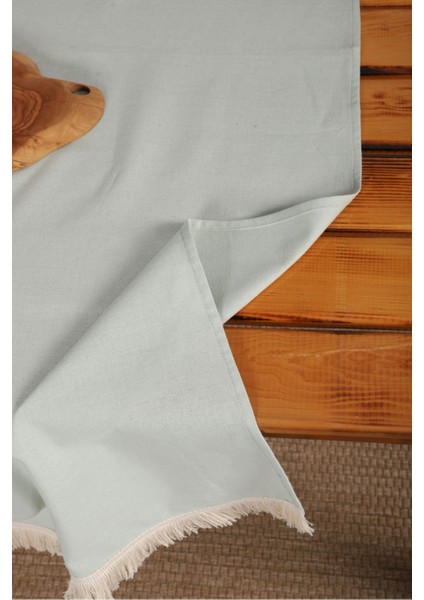 Premium Keten Adaçayı Yeşili Püsküllü Runner Masa Örtüsü(45 X150)