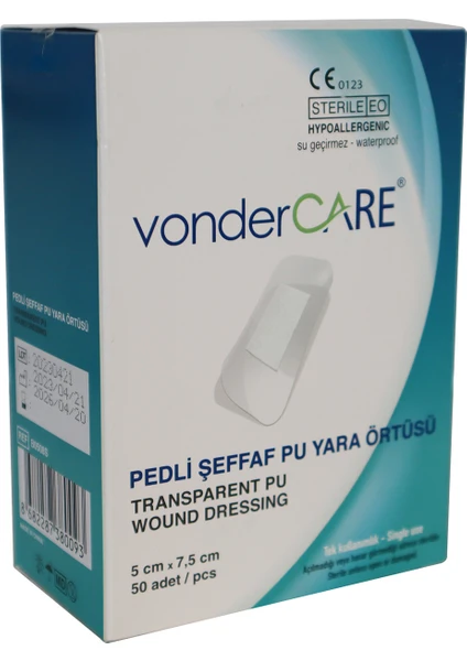 Vonder Care Pedli Şeffaf Steril Şeffaf Yara Örtüsü (5 cm x 7,5 cm) 50 Adet