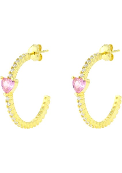 925 Ayar Gümüş Zirkon Taşlı Kalpli Kanca Küpe