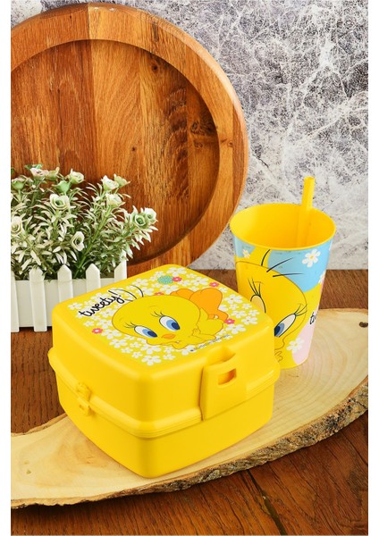 Tweety Iki Katlı Beslenme Kutusu+Pipetli Bardak 400 Ml.