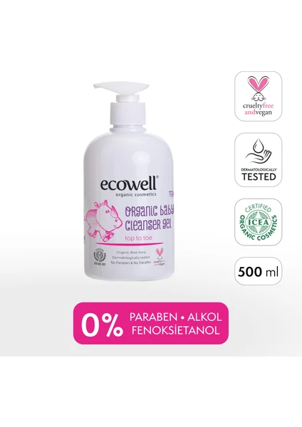 Bebek ve Çocuk Temizleme Jeli, Organik & Vegan Sertifikalı, Şampuan, Duş Jeli Sabun Parabensiz 500ml