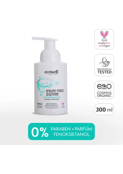 Yenidoğan Bebek Saç ve Vücut Köpük Şampuanı Organik & Vegan Sertifikalı Konak Önleyici Kokusuz 300ml