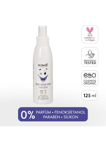 Bebek Koruyucu Sprey, Organik & Vegan Sertifikalı, Yüz & Vücut, Lavanta, Limon, Okaliptus Yağı 125ml