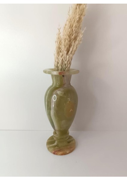 Vazo Çiçek Büyük Boy 25 cm Doğal Yeşil Onix Taşı Mermer Biblo Ev Masa Süsü Dekoratif Obje