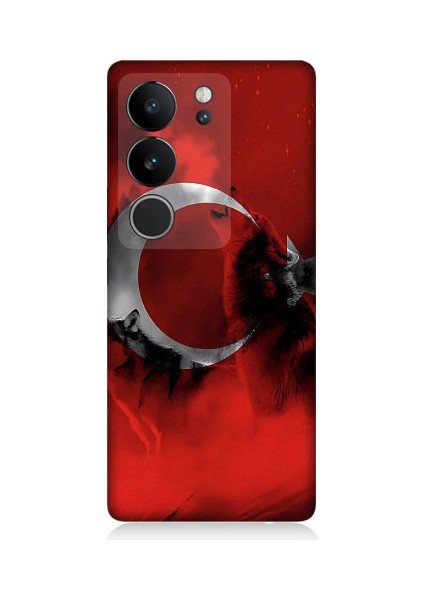 Vivo V29 5g Uyumlu Türk Bayrağı ve Kurt Desenli Silikon Kılıf
