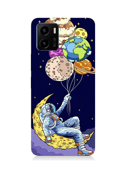 Vivo Y15S Uyumlu Astronot ve Gezegenler Desenli Silikon Kılıf
