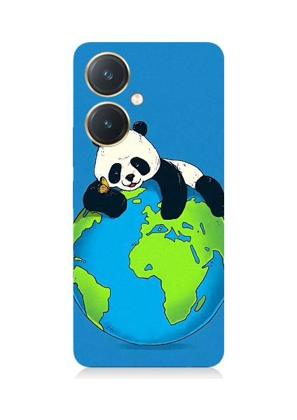 Vivo Y27 Uyumlu Yorgun Panda ve Dünya Desenli Silikon Kılıf