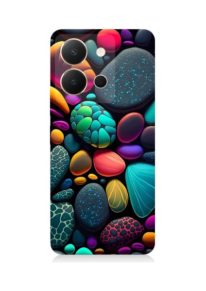 Vivo Y36 Uyumlu Artx Kırmızı Doğa Taşlar Desenli Silikon Kılıf