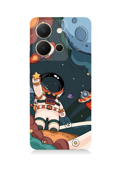 Vivo Y36 Uyumlu Sevimli Astronot Uzay Macerası Desenli Silikon Kılıf